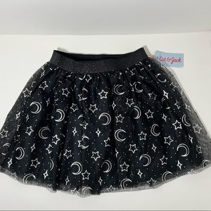 Cat & Jack Black Ebony With Silver Moon and Stars Tulle Tutu Skirt NWT
